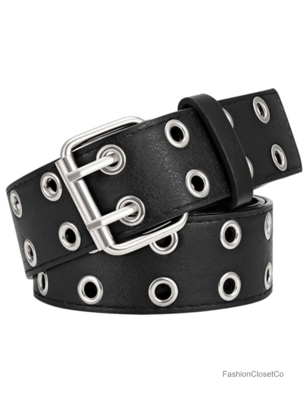 Double Grommet PU Leather Belt Wide 1.5 Inch Punk Metal Jean Belt Adult